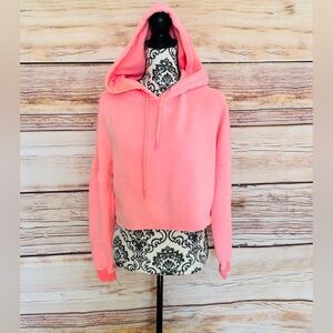 UGG Women’s Pink Long Sleeve Logo Hooded Fleece Cut Off Sweatshirt XS